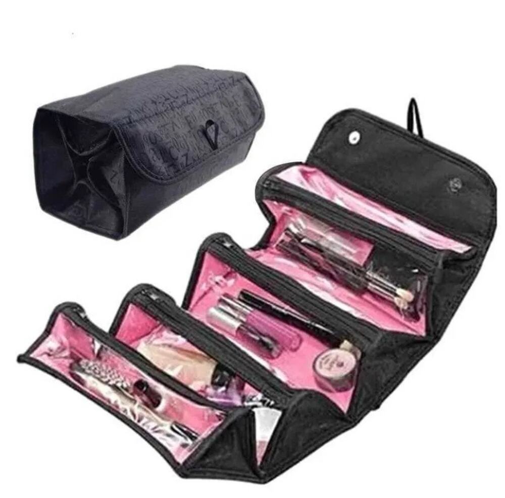 Roll-N-Go Cosmetic Bag Black Roll Up Travel Toiletry Case Makeup Organizer